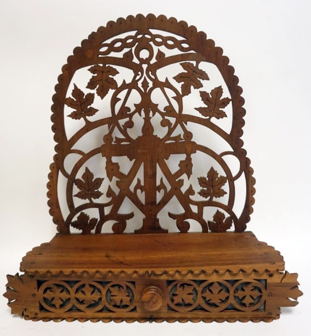 WOOD FRETWORK HANGING SHELF (1 of 3)