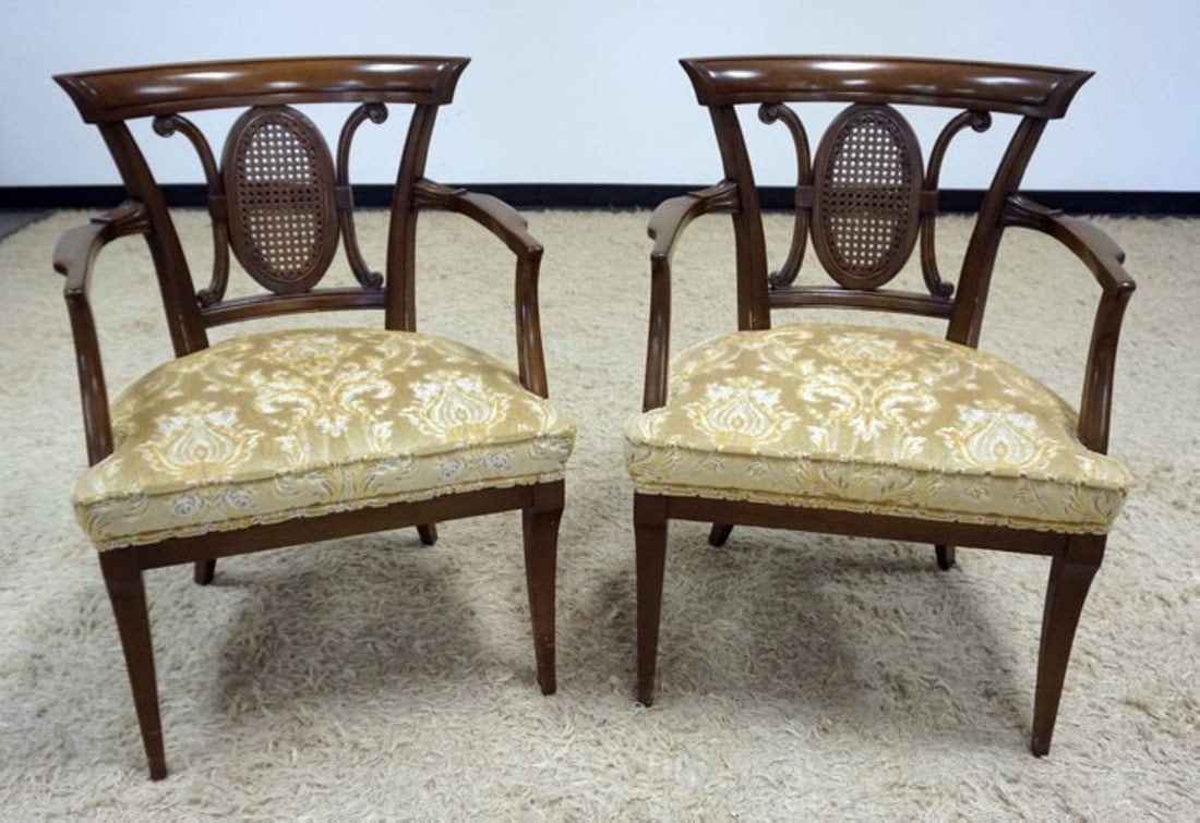 PAIR OF WALNUT UPHOLSTERED ARMCHAIRS (1 of 6)