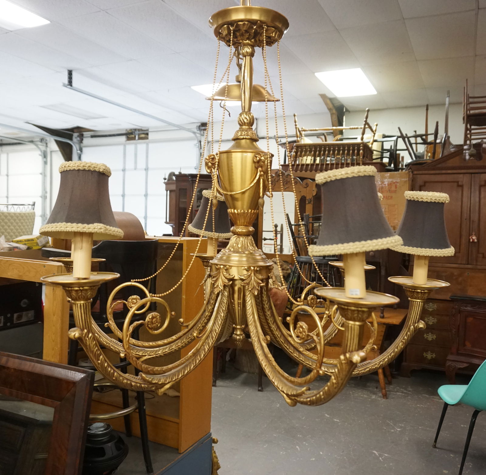 LARGE GILT METAL CHANDELIER (1 of 5)