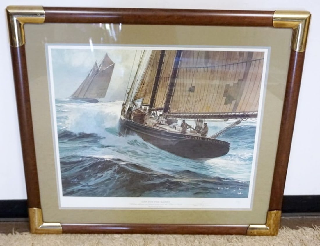 THOMAS M HOYNE FRAMED & MATTED SHIP PRINT (1 of 5)