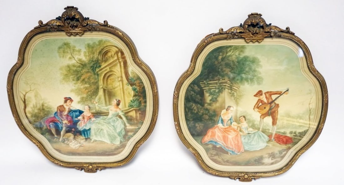 FRENCH PRINTS ARTIST SIGNED: PAIR OF FRENCH PRINTS IN ORNATE GILT FINISHED FRAMES, ARTIST SIGNED, EACH APPROXIMATELY 15 IN X 17 IN