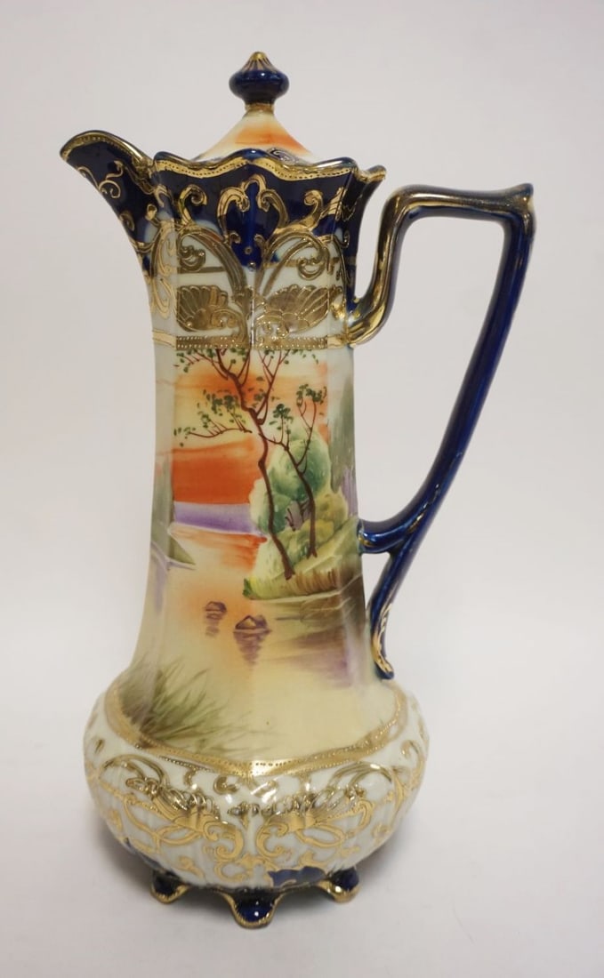 HAND PAINTED NIPPON PORCELAIN CHOCOLATE POT: HAND PAINTED NIPPON PORCELAIN CHOCOLATE POT, APPROXIMATELY 12 IN HIGH