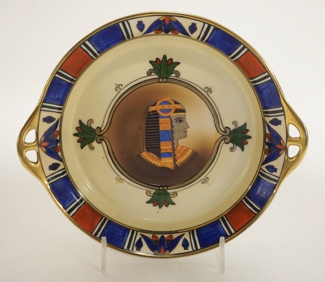 HAND PAINTED NIPPON PORCELAIN DISH: HAND PAINTED NIPPON PORCELAIN DISH W/EGYPTIAN IMAGE IN CENTER, APPROXIMATELY 8 IN X 1 1/2 IN