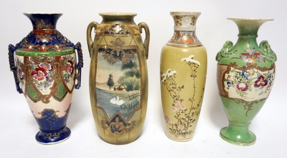 ASSORTED ASIAN VASES: GROUP OF ASSORTED ASIAN VASES LARGEST APPROXIMATELY 13 IN H