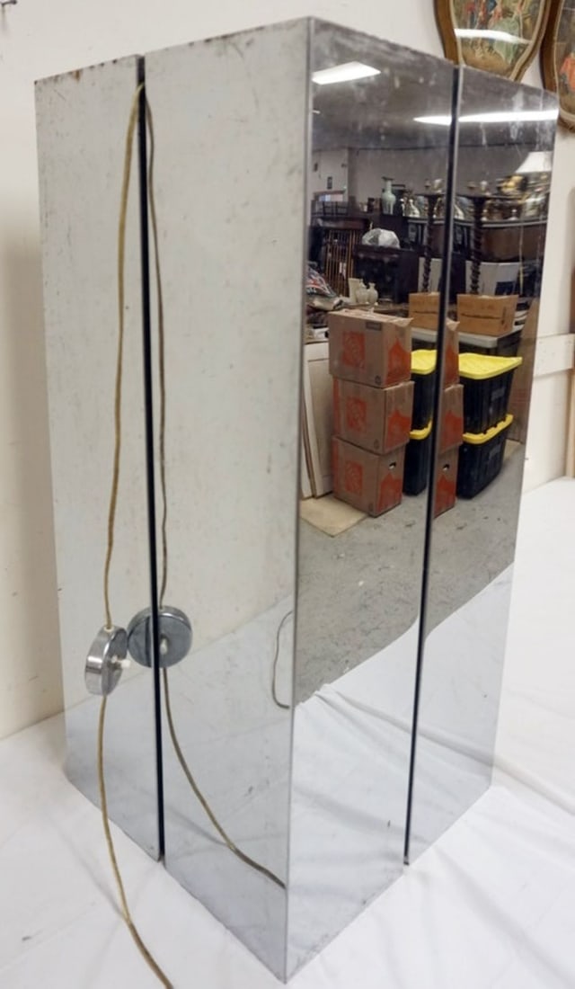 MID CENTURY MODERN GEORGE KOVASE FLOOR LAMP: MID CENTURY MODERN GEORGES KOVACS FLOOR LAMP, APPROXIMATELY 14 IN SQ X 30 IN H, MAY BE MISSING GLASS AND SOME PITTING TO FINISH