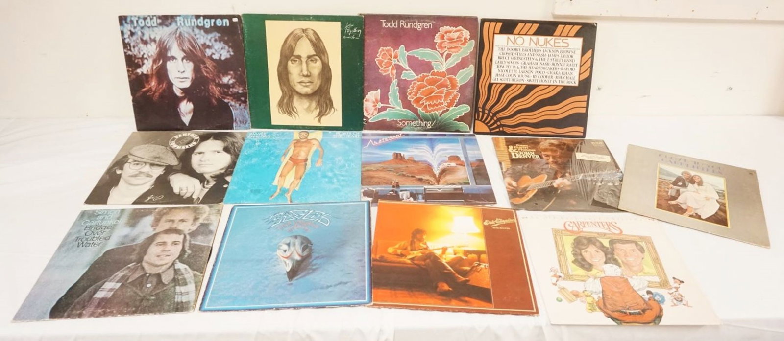 GROUP OF VINTAGE VINYL RECORDS: GROUP OF VINTAGE VINYL RECORDS, TODD RUNDGREN, DAN FOGELBERG, EAGLES, ERIC CLAPTON, CARPENTERS, SANDFORD & TOWNSEND, AL STEWART, ETC