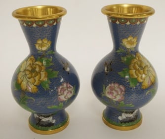 PAIR OF CLOISONNE ENAMELED VASES