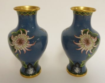PAIR OF CLOISONNE ENAMELED VASES