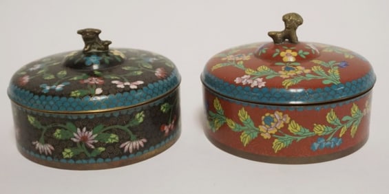 CLOISONNE ENAMELED COVERED ROUND BOXES