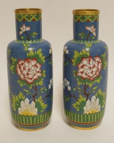 PAIR OF CLOISONNE ENAMELED VASES