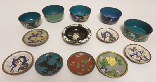 GROUP OF ASSORTED CLOISONNE ENAMELED BOWLS, ETC