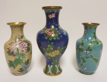 CLOISONNE ENAMELED GROUP OF ASSORTED VASES