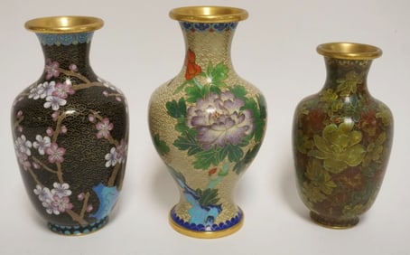 CLOISONNE ENAMELED GROUP OF ASSORTED VASES