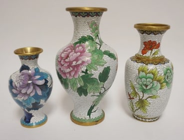 CLOISONNE ENAMELED GROUP OF ASSORTED VASES