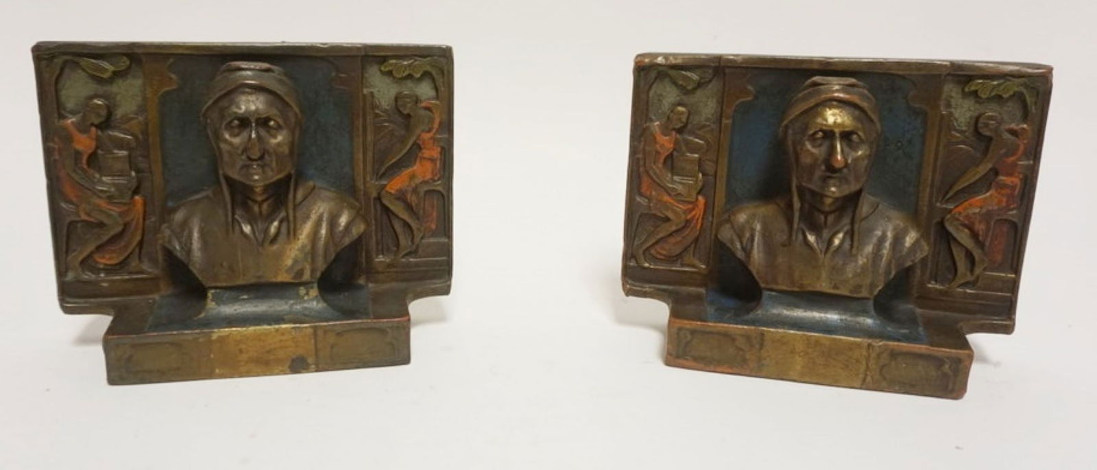 PAIR OF BRONZE WRAPPED BOOKENDS: PAIR OF BRONZE WRAPPED BOOKENDS *DANTE* APPROXIMATELY 7 IN X 5 1/4 IN HIGH