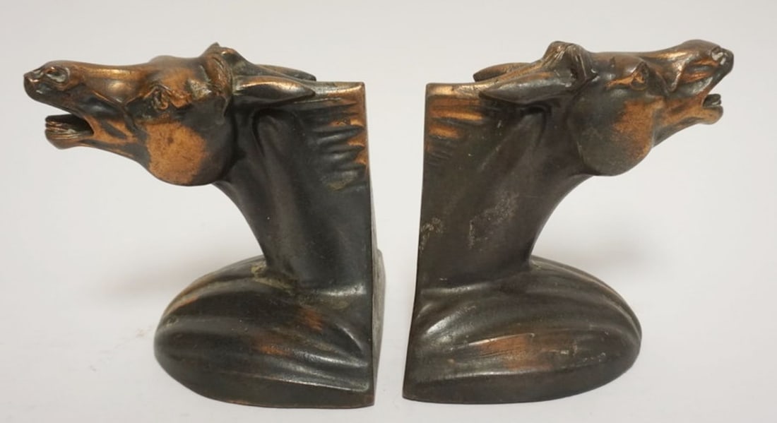 PAIR OF CAST METAL HORSE HEAD BOOKENDS (1 of 4)