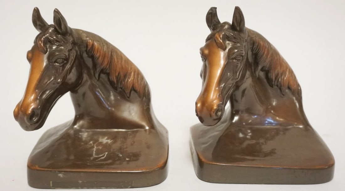 PAIR OF CAST METAL HORSE HEAD BOOKENDS (1 of 3)