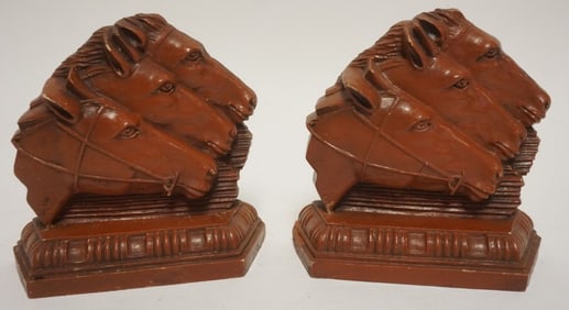 PAIR OF CHALK HORSE HEAD BOOKENDS