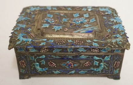 ASIAN HINGED METAL TRINKET/DRESSER BOX