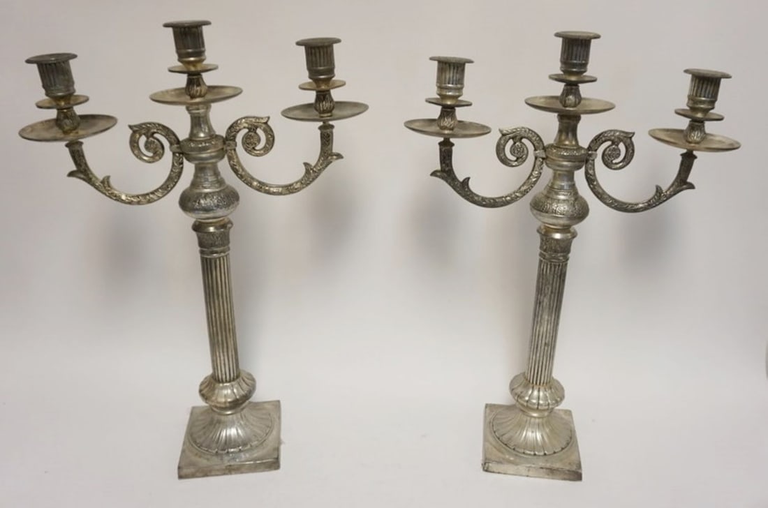 PAIR OF MASSIVE ORNATE CANDELOBRAS: PAIR OF MASSIVE ORNATE CANDELOBRAS, EACH APPROXIMATELY 24 IN HIGH