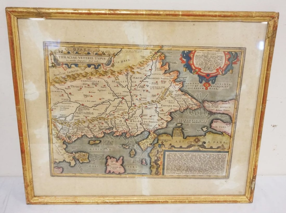 FRAMED COLORED MAP OF ANCIENT THRACIA GREECE (1 of 4)