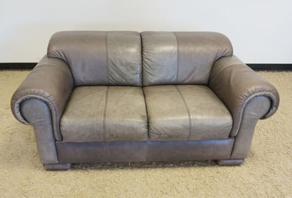 GREY LEATHER LOVESEAT