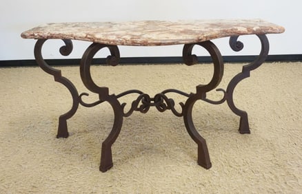 FANCY WROUGHT IRON BASE CONSOLE TABLE
