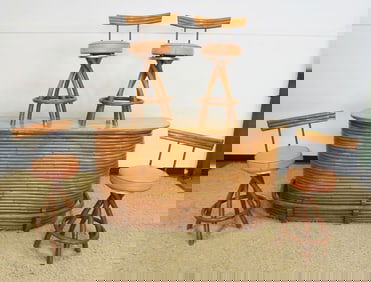 VINTAGE TIKI STYLE BAMBOO BAR W/4 BAR STOOLS