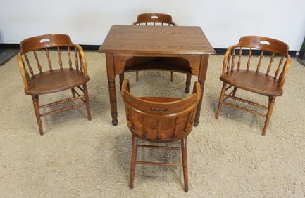 OAK GAME TABLE W/4 CHAIRS