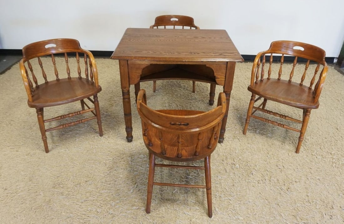 OAK GAME TABLE W/4 CHAIRS (1 of 6)