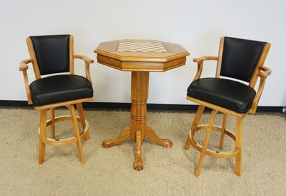 OAK PEDESTAL BAR HEIGHT GAME TABLE