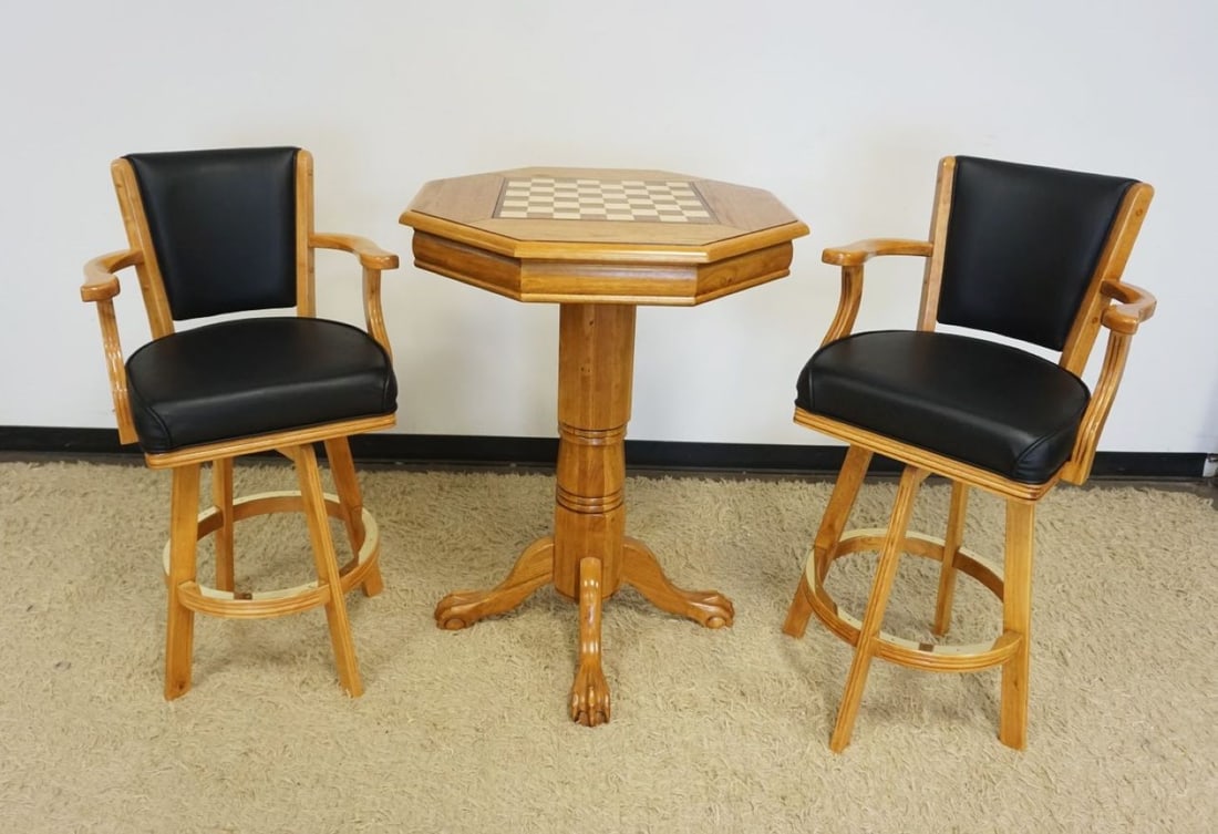 OAK PEDESTAL BAR HEIGHT GAME TABLE (1 of 7)
