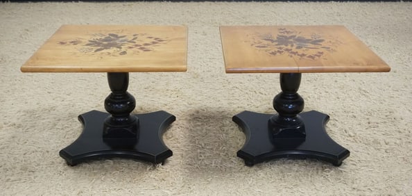 PAIR OF L HITCHCOCK STENCILED LAMP TABLES