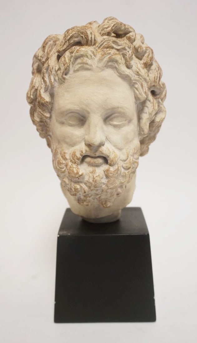 GREEK HEAD 1959 ALVA MUSEUM REPLICA: GREEK HEAD 1959 ALVA MUSEUM REPLICA OF ASKLEPIOS, COMPOSITE, APPROXIMATELY 11 1/2 IN HIGH