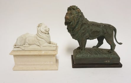 PAIR OF CAST COMPOSITION LIONS