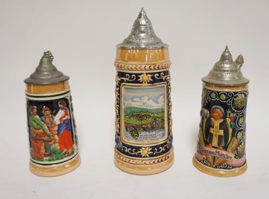 GROUP OF 3 VINTAGE GERMAN BEER STEINS