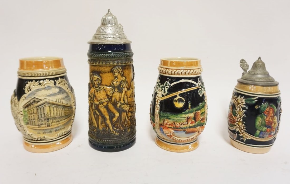 GROUP OF 4 VINTAGE GERMAN STEINS (1 of 6)