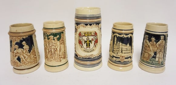GROUP OF 5 GERMAN STEIN/MUGS