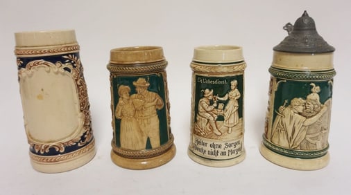 GROUP OF 4 VINTAGE GERMAN STEINS