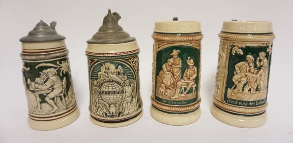 GROUP OF 4 VINTAGE GERMAN STEINS