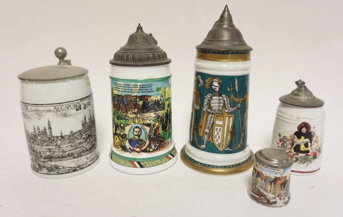 GROUP OF 5 VINTAGE GERMAN STEINS (1 of 3)