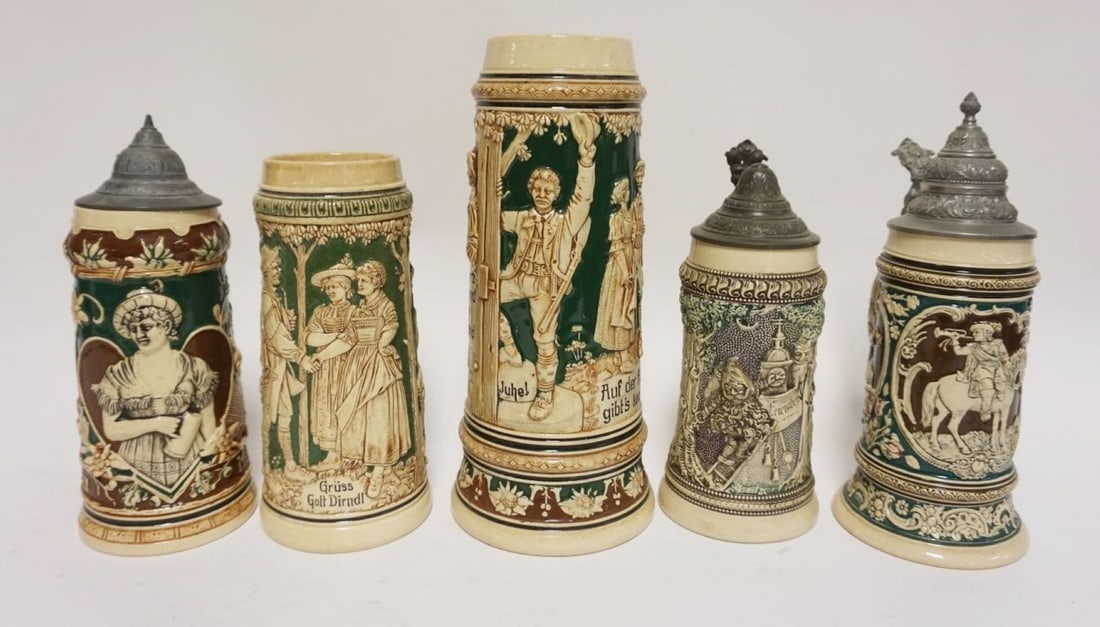 GROUP OF 5 VINTAGE GERMAN STEINS/MUGS (1 of 5)