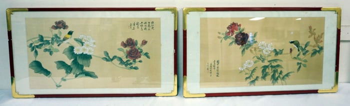 PAIR OF WOOD ASIAN BIRDS