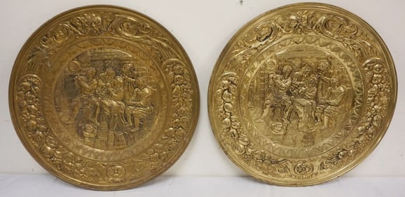 PAIR OF LARGE BRASS WALL CHARGERS