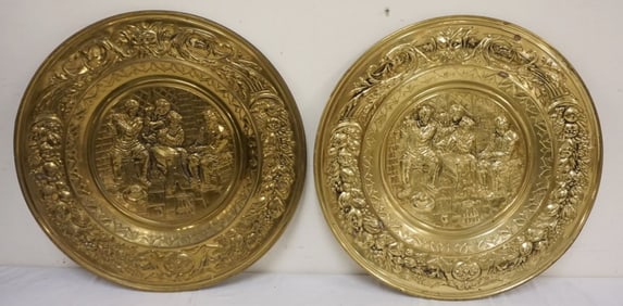 PAIR OF LARGE BRASS WALL CHARGERS