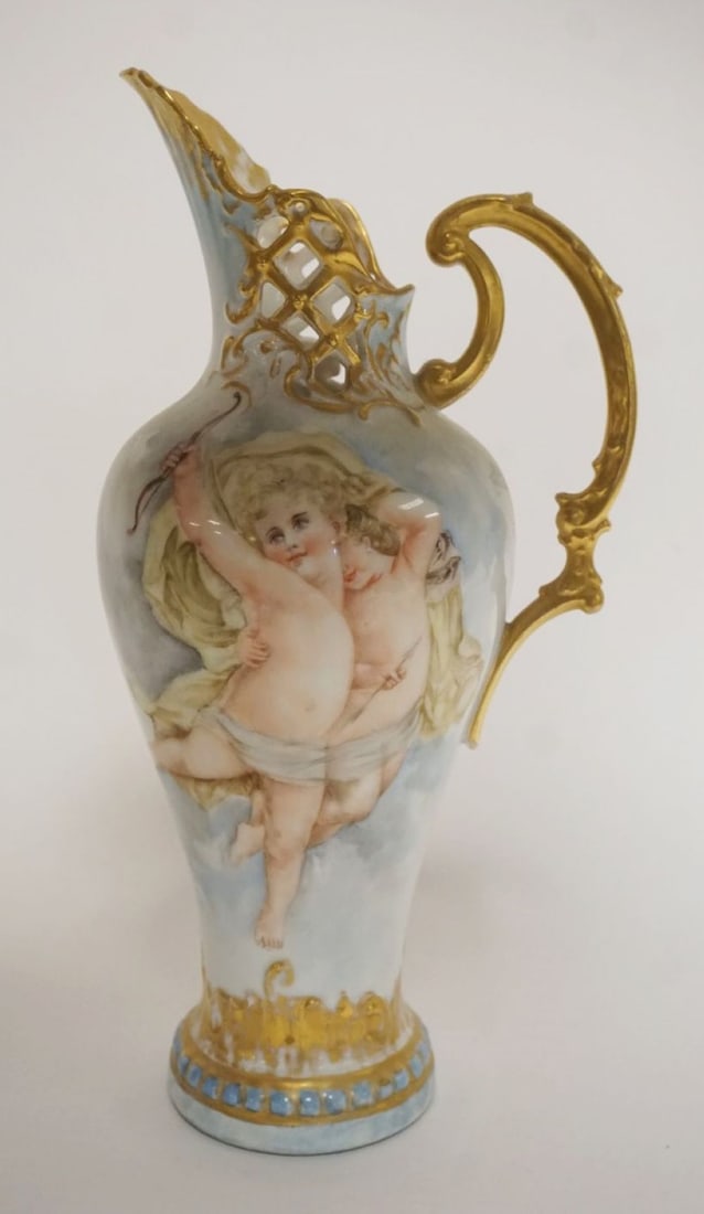GERMAN PORCELAIN HAND PAINTED EWER (1 of 8)