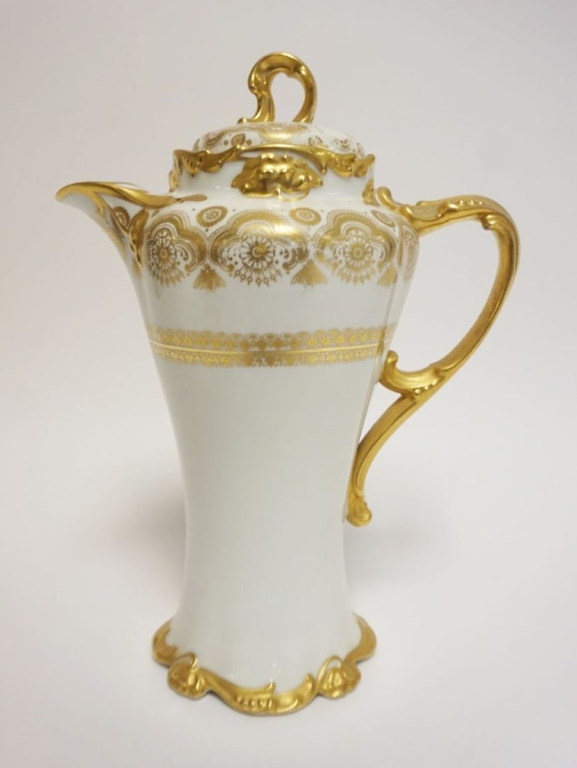 LIMOGES COCOLATE POT: LIMOGES COCOLATE POT, J POUYTT, APPROXIMATELY 11 1/2 IN HIGH