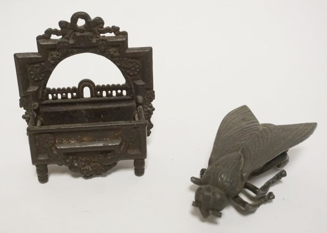 ANTIQUE CAST IRON WALL MATCH HOLDER DATED 1871 (1 of 5)
