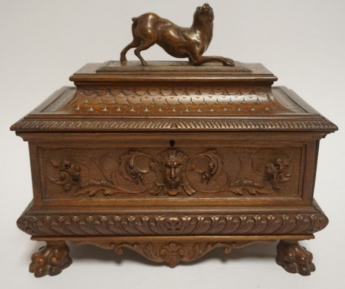 OUTSTANDING CARVED WALNUT DRESSER BOX (1 of 12)