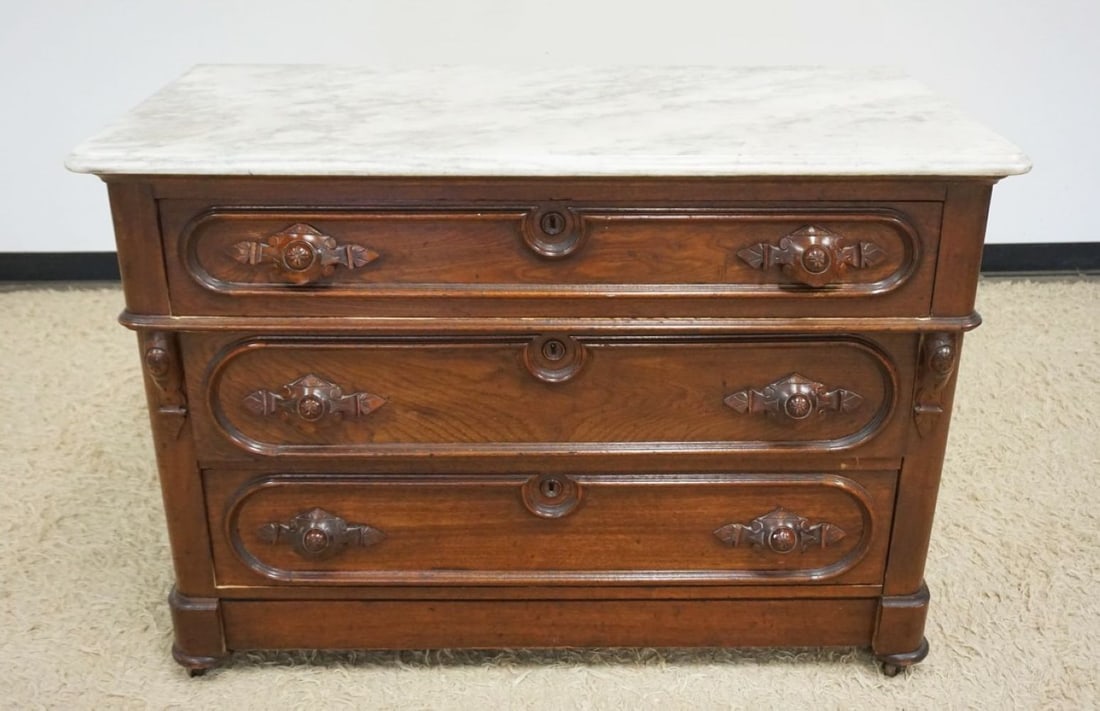 ANTIQUE VICTORIAN MARBLE TOP CHEST (1 of 4)